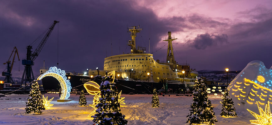 Мурманск в полярную ночь